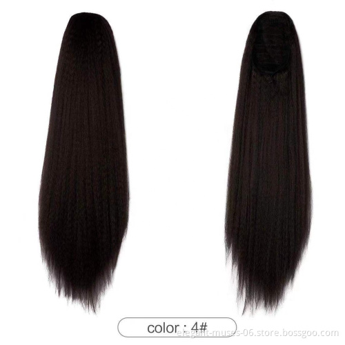 Vigorous Long Curly Drawetring Ponytail Black Synthetic Yaki Curly Drawstring Ponytail Hair Extensions for Black Women 1B Color